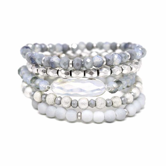 Crystal Metal Mix Bead Stretch Bracelet Set - Picture 2 of 3